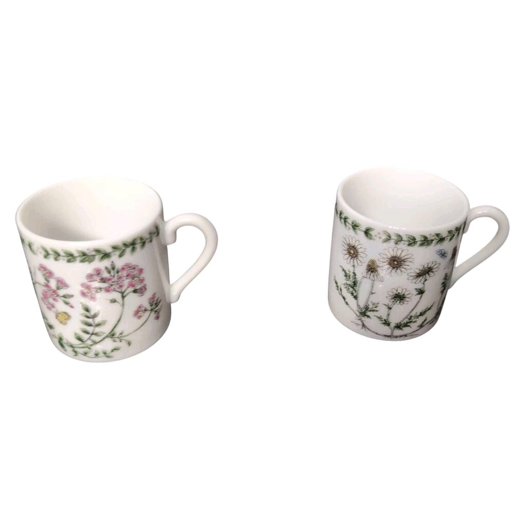 Vintage Set Of 2 Andrea By Sadex Dimitasse Cups With Botanical Design 2 1/4 "